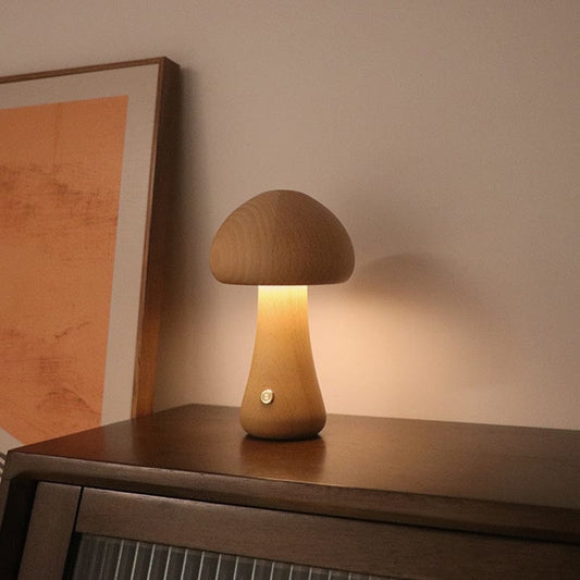 Solid Wood Mushroom Lamp